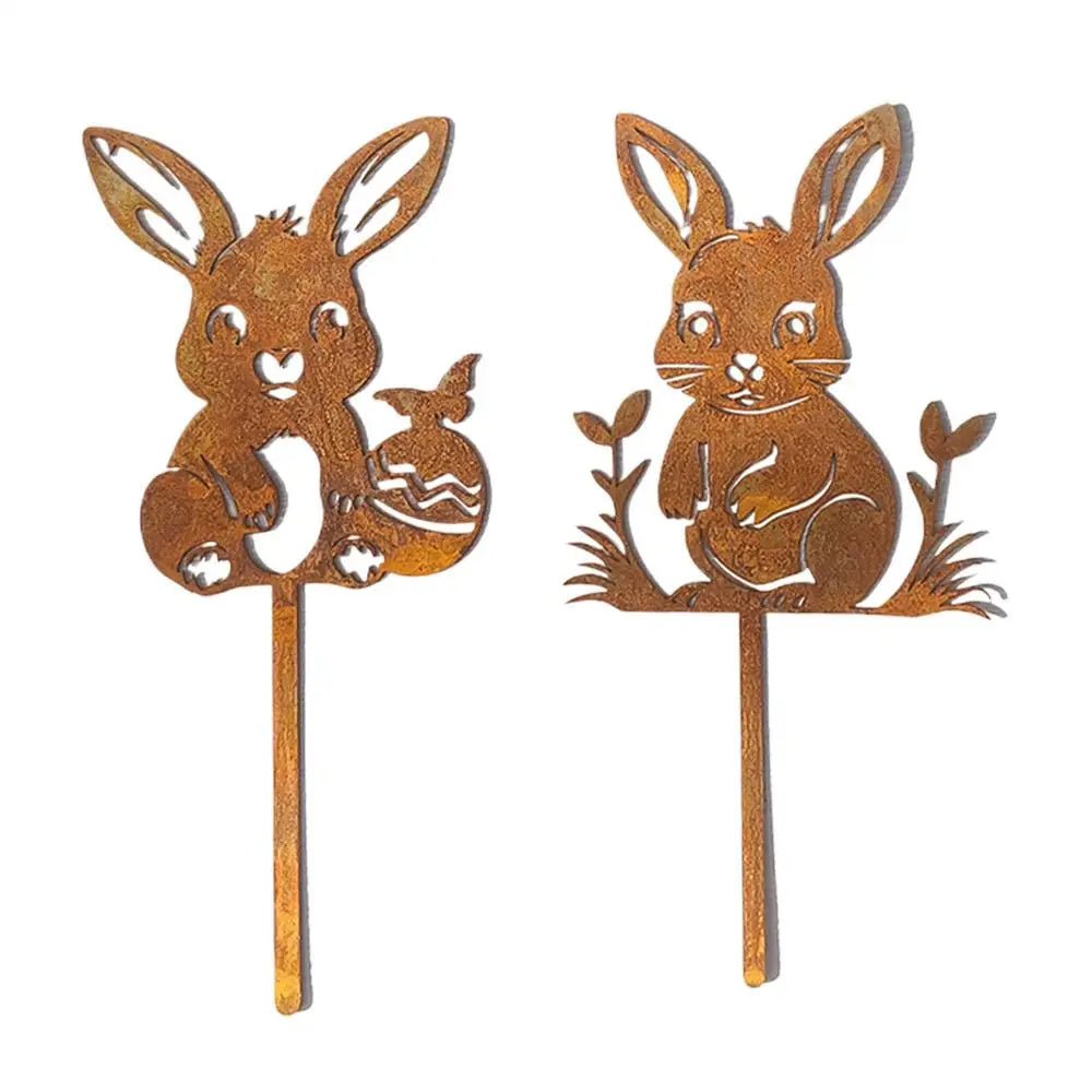 Iron Rabbit Garden Stakes Easter Silhouette Decor for Yard & Planters
