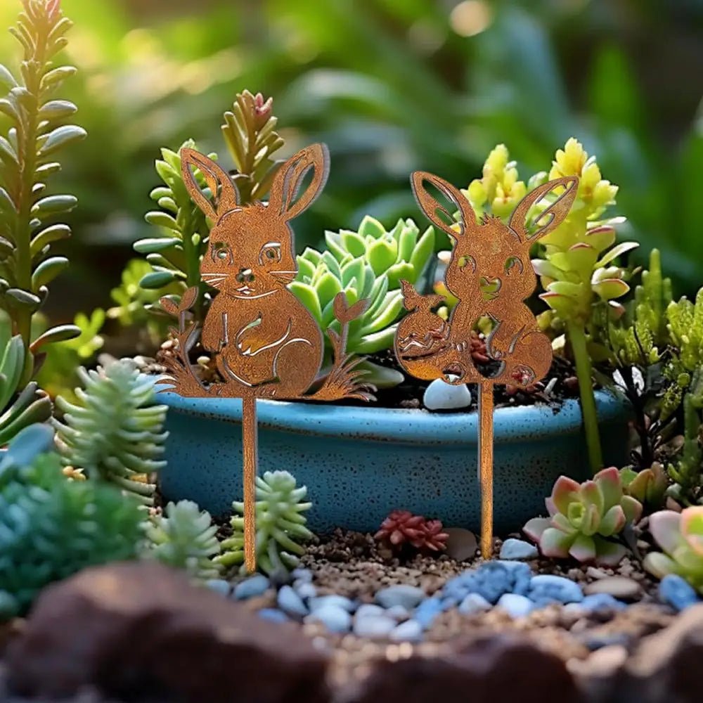 Iron Rabbit Garden Stakes Easter Silhouette Decor for Yard & Planters