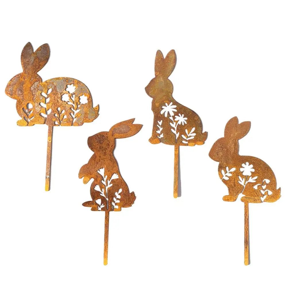 Iron Rabbit Garden Stakes Easter Silhouette Decor for Yard & Planters
