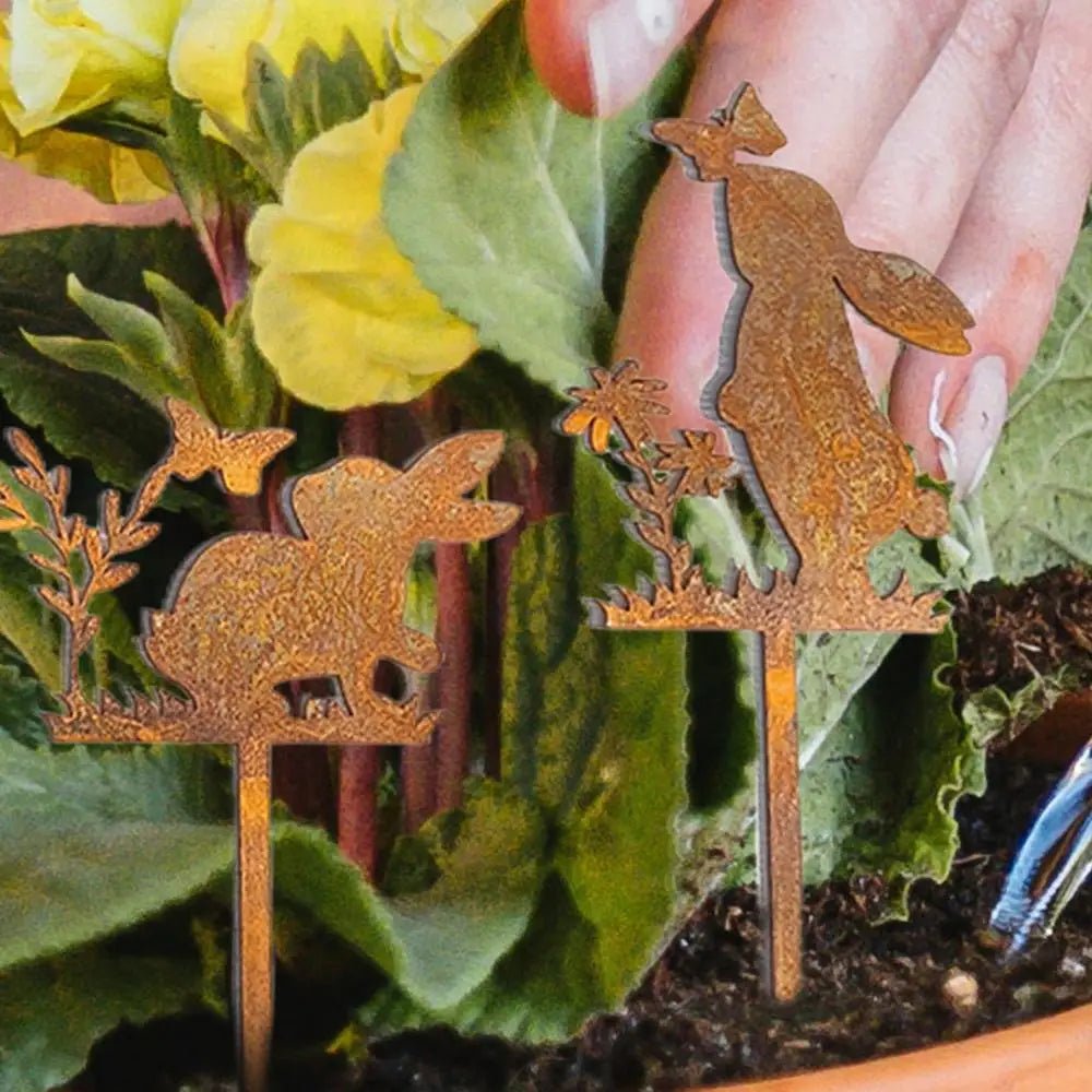Iron Rabbit Garden Stakes Easter Silhouette Decor for Yard & Planters