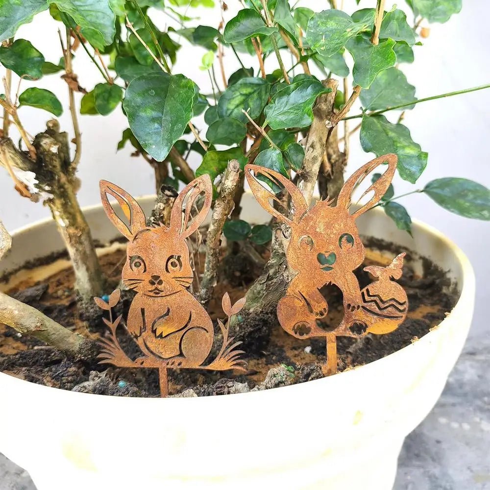 Iron Rabbit Garden Stakes Easter Silhouette Decor for Yard & Planters