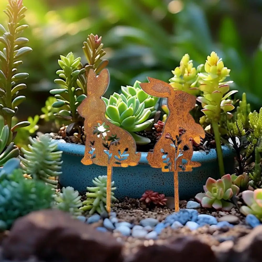 Iron Rabbit Garden Stakes Easter Silhouette Decor for Yard & Planters