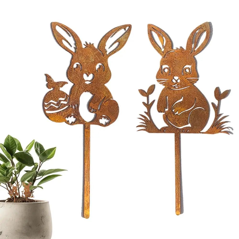Iron Rabbit Garden Stakes Easter Silhouette Decor for Yard & Planters