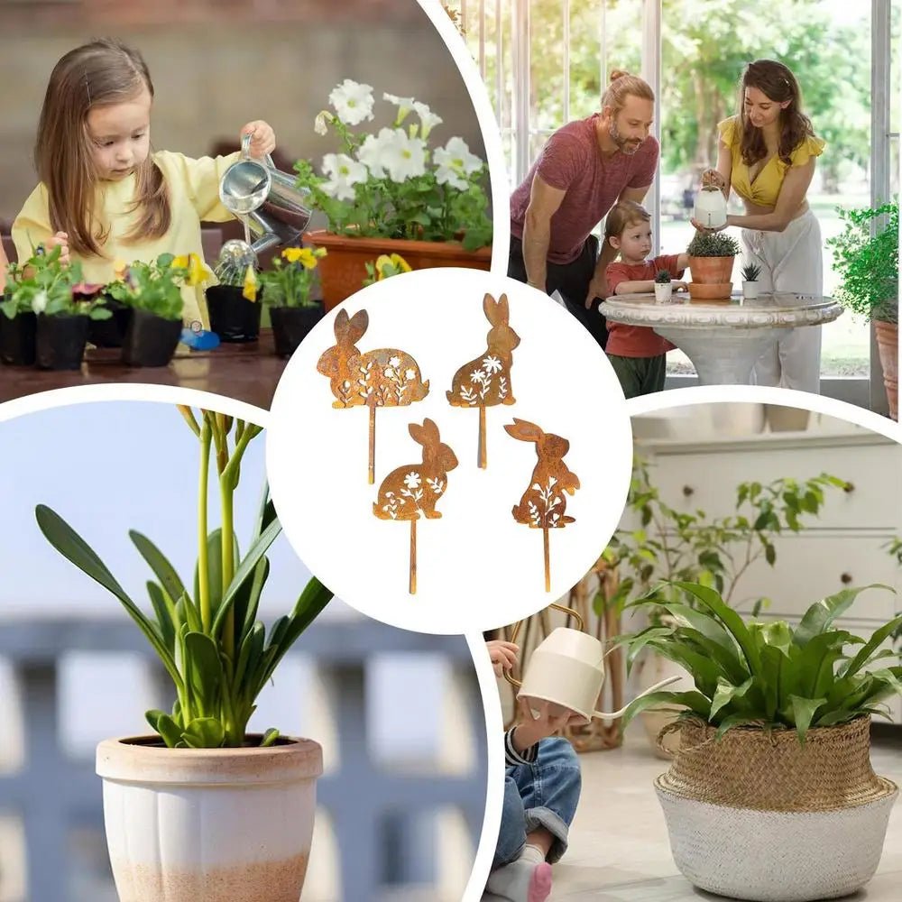 Iron Rabbit Garden Stakes Easter Silhouette Decor for Yard & Planters