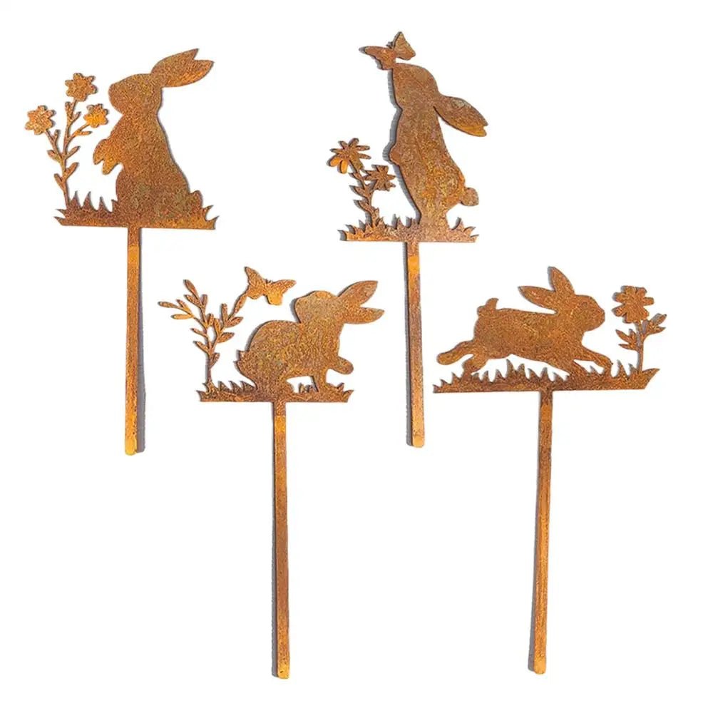Iron Rabbit Garden Stakes Easter Silhouette Decor for Yard & Planters
