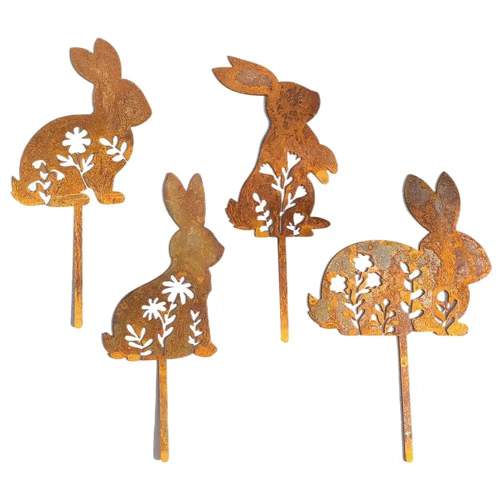 Iron Rabbit Garden Stakes Easter Silhouette Decor for Yard & Planters
