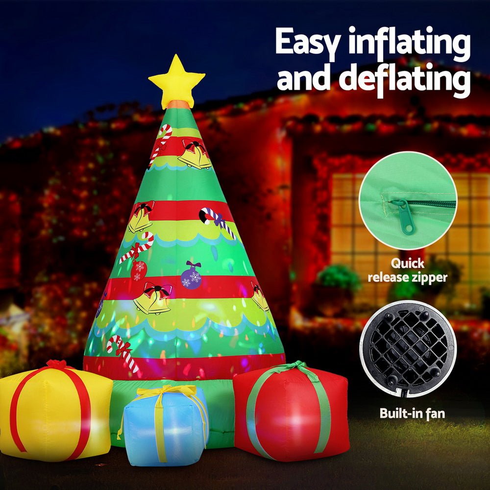 Jingle Jollys Christmas Inflatable Gift Tree 2.2M Height Flashing Light Decorations Illuminated - casaculinary