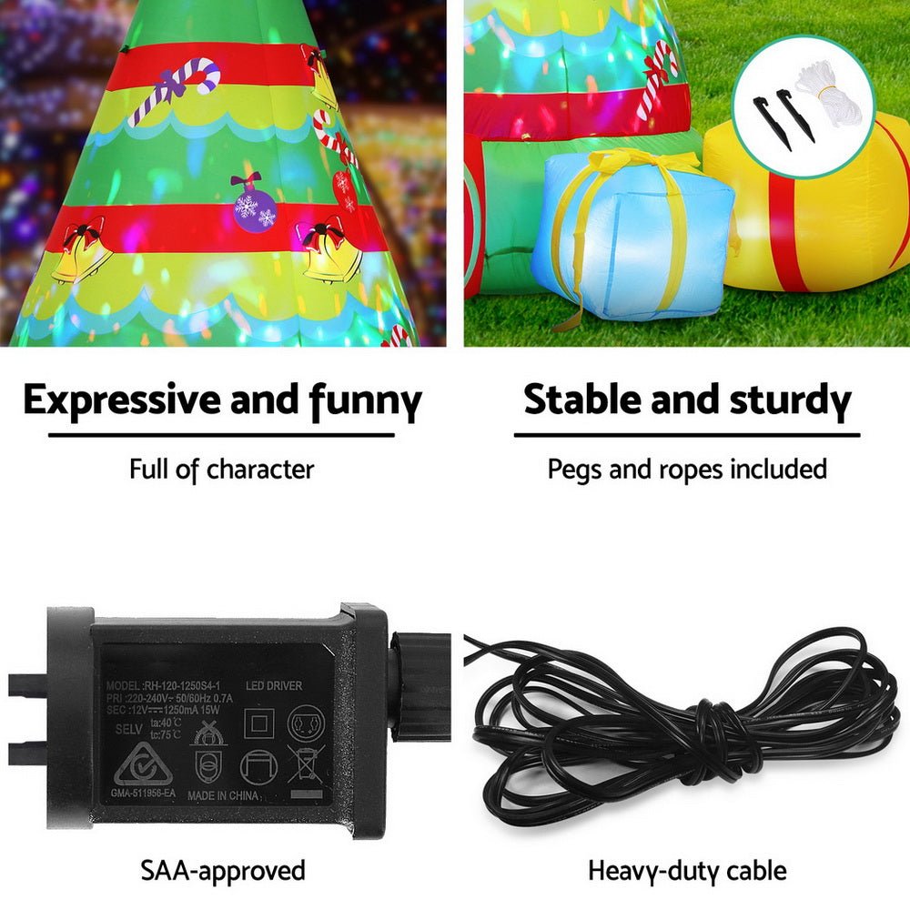 Jingle Jollys Christmas Inflatable Gift Tree 2.2M Height Flashing Light Decorations Illuminated - casaculinary