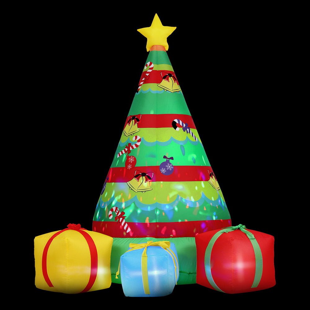 Jingle Jollys Christmas Inflatable Gift Tree 2.2M Height Flashing Light Decorations Illuminated - casaculinary
