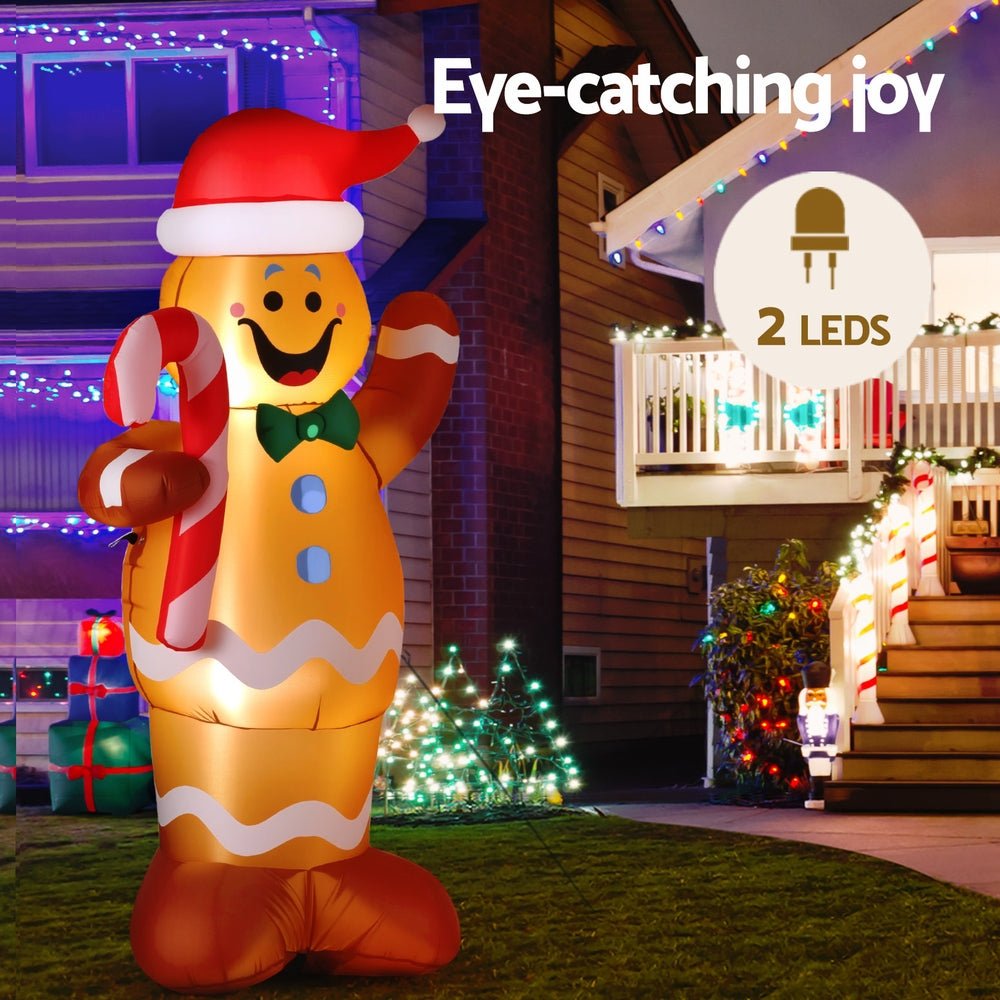 Jingle Jollys Christmas Inflatable Gingerbread Man 1.5M Height LED Decorations Illuminated - casaculinary