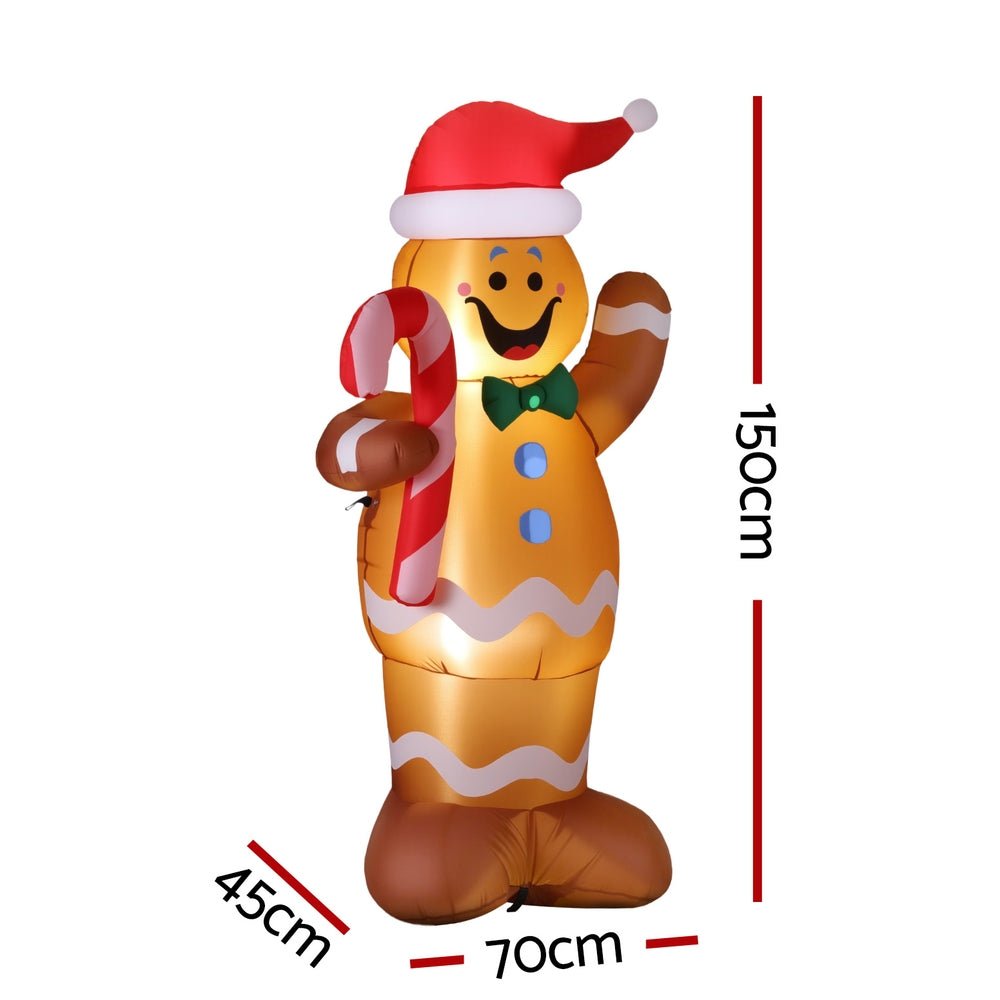Jingle Jollys Christmas Inflatable Gingerbread Man 1.5M Height LED Decorations Illuminated - casaculinary