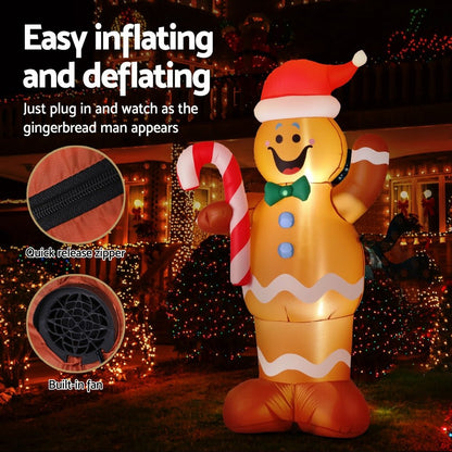 Jingle Jollys Christmas Inflatable Gingerbread Man 1.5M Height LED Decorations Illuminated - casaculinary