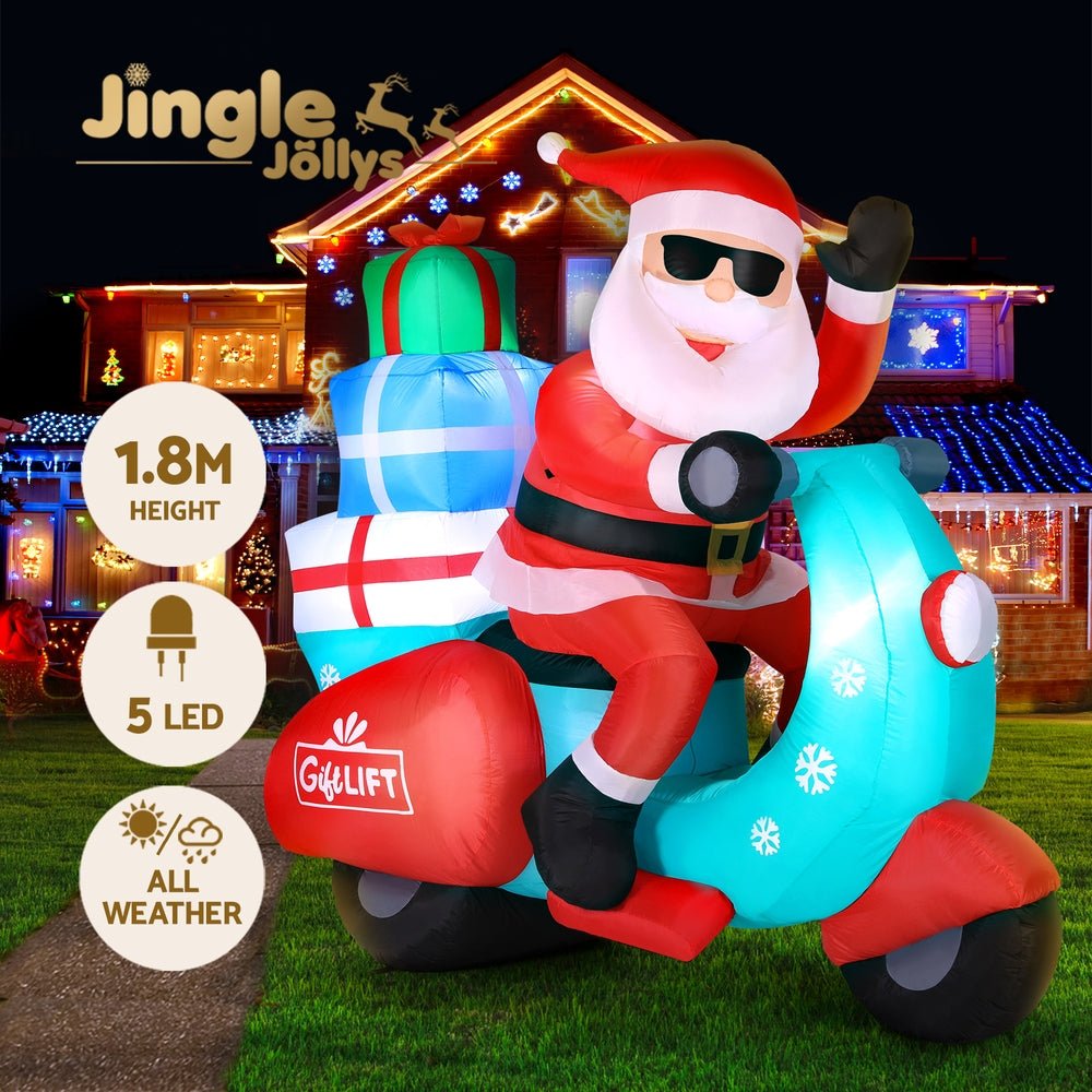 Jingle Jollys Christmas Inflatable Santa Motorbike LED Illuminated Decorations - casaculinary