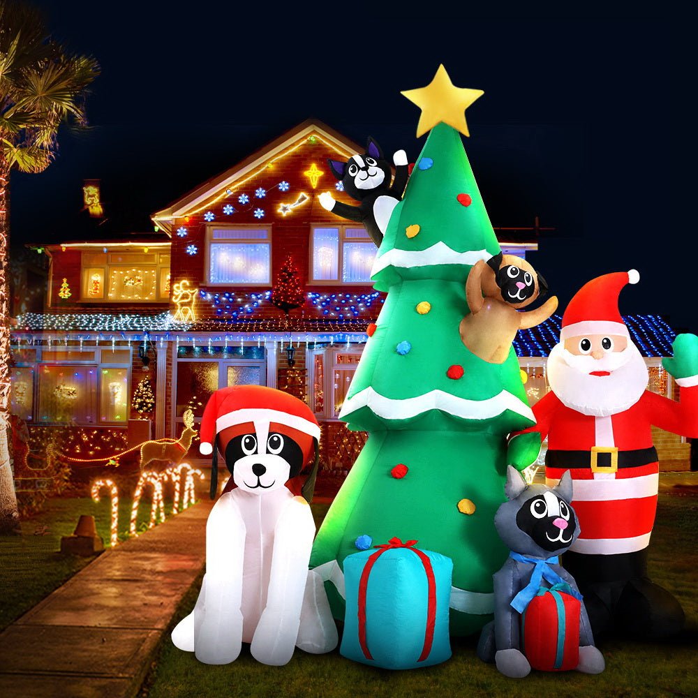Jingle Jollys Christmas Inflatable Santa Tree 3M Illuminated Decorations - casaculinary
