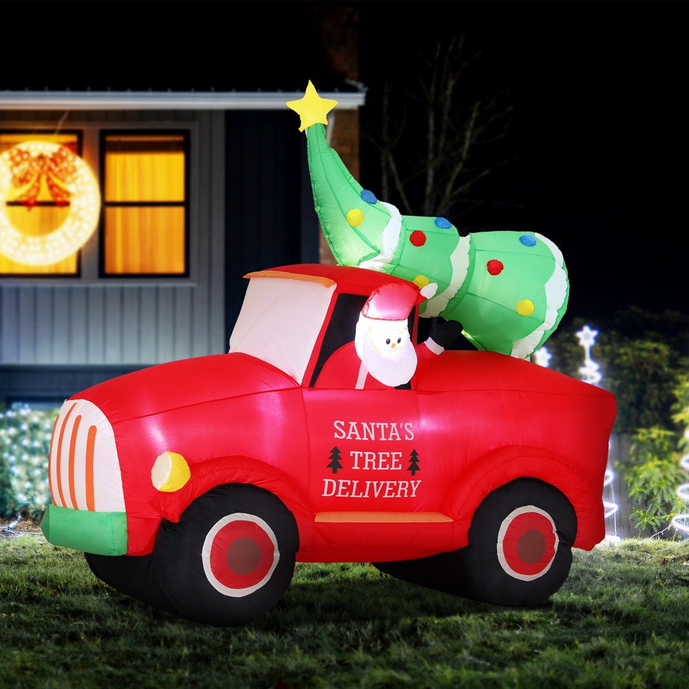 Jingle Jollys Christmas Inflatable Santa Truck 1.6M Height LED Decorations Illuminated - casaculinary
