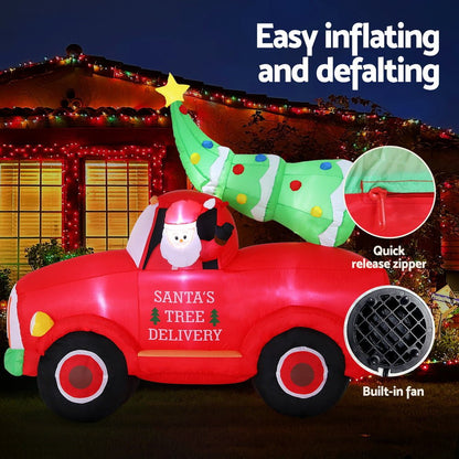 Jingle Jollys Christmas Inflatable Santa Truck 1.6M Height LED Decorations Illuminated - casaculinary