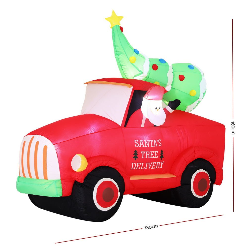 Jingle Jollys Christmas Inflatable Santa Truck 1.6M Height LED Decorations Illuminated - casaculinary