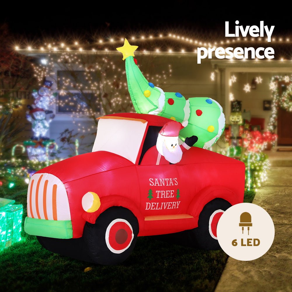 Jingle Jollys Christmas Inflatable Santa Truck 1.6M Height LED Decorations Illuminated - casaculinary