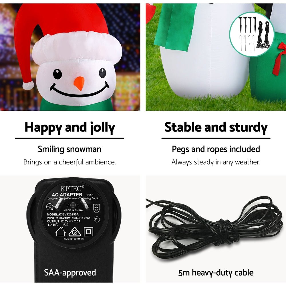 Jingle Jollys Christmas Inflatable Snowman 1.8M Illuminated Decorations - casaculinary