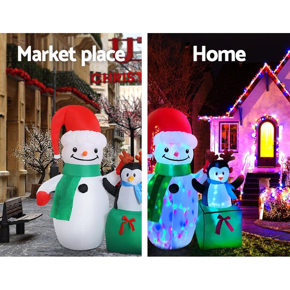 Jingle Jollys Christmas Inflatable Snowman 1.8M Illuminated Decorations - casaculinary