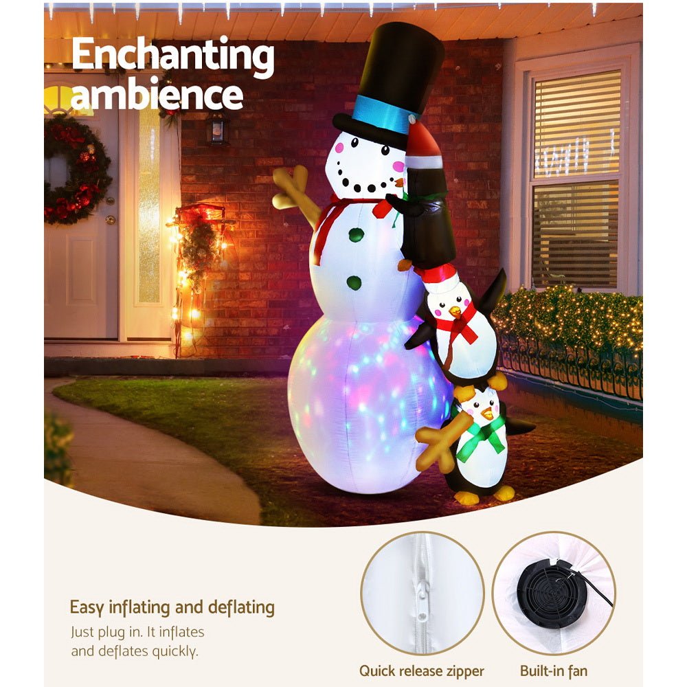 Jingle Jollys Christmas Inflatable Snowman 2.4M Illuminated Decorations - casaculinary