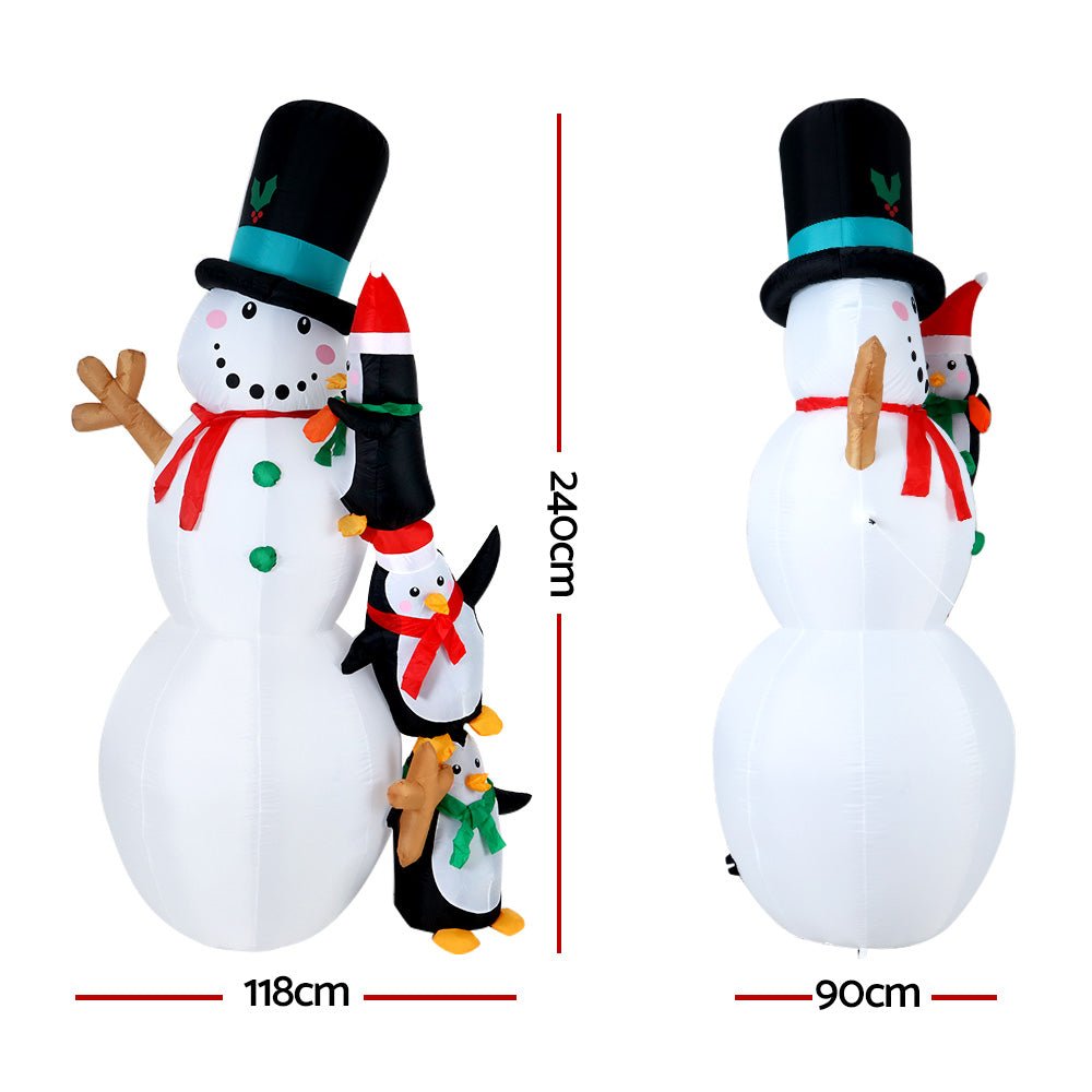 Jingle Jollys Christmas Inflatable Snowman 2.4M Illuminated Decorations - casaculinary