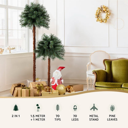 Jingle Jollys Christmas Tree 1.5+1m LED Xmas Palm Tree Party Decorations 2 in 1 - casaculinary