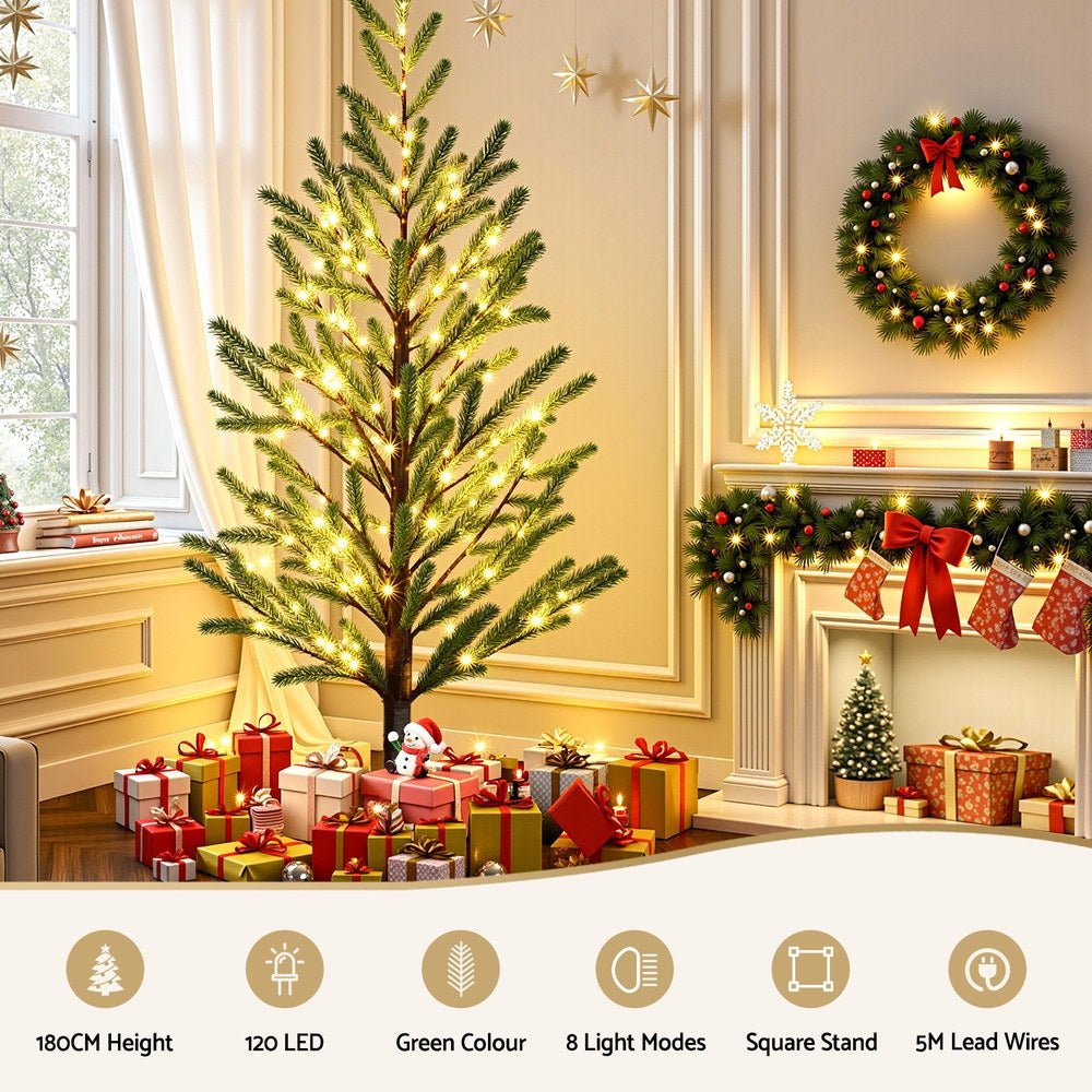 Jingle Jollys Christmas Tree 1.8M Pre - lit LED Xmas Tree 8 Modes Party Decoration - casaculinary