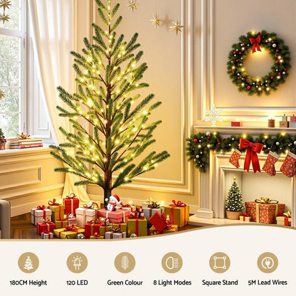 Jingle Jollys Christmas Tree 1.8M Pre - lit LED Xmas Tree 8 Modes Party Decoration - casaculinary