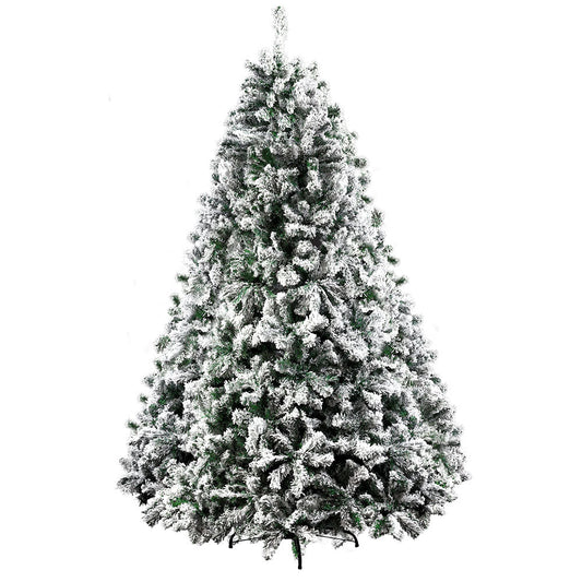 Jingle Jollys Christmas Tree 2.4M Xmas Tree Decorations Snow Flocked 1500 Tips - casaculinary