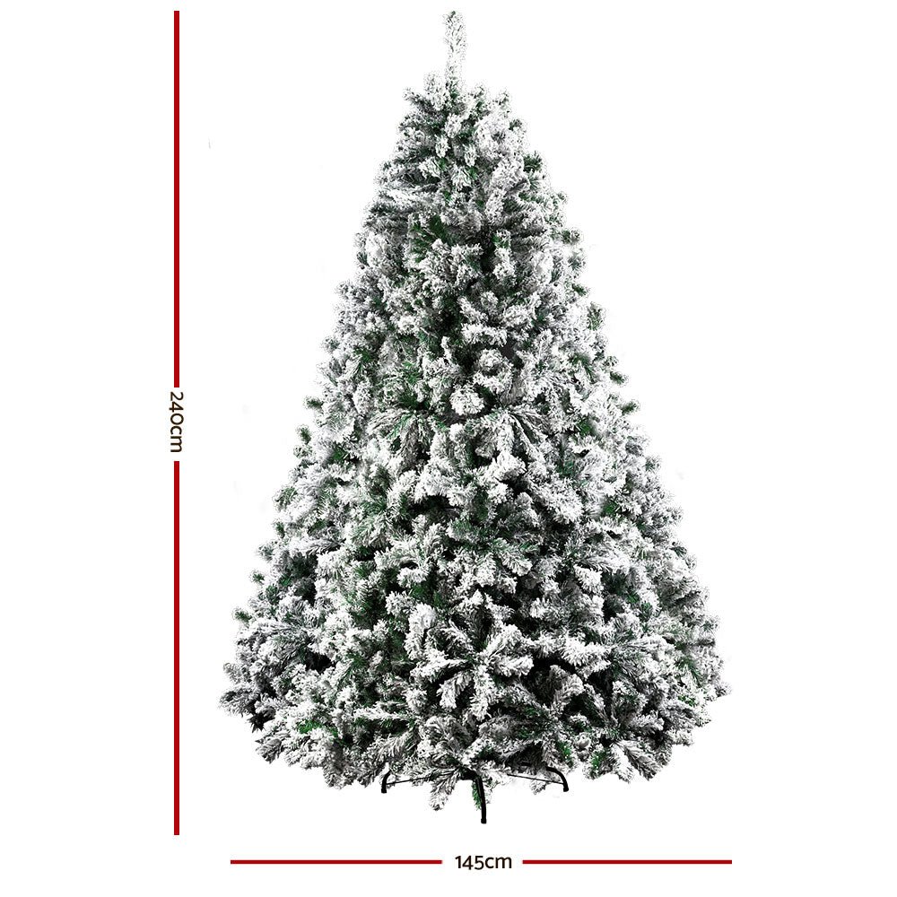 Jingle Jollys Christmas Tree 2.4M Xmas Tree Decorations Snow Flocked 1500 Tips - casaculinary