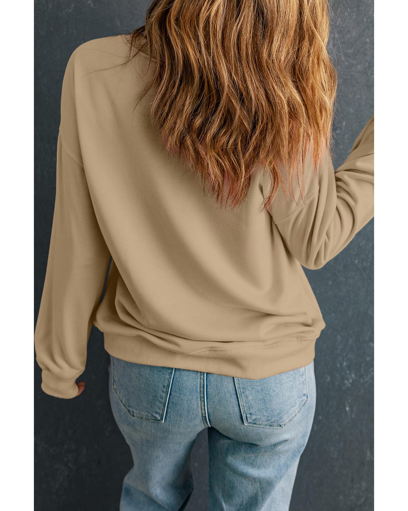 Khaki HOHOHO Santa Claus Drop Shoulder Christmas Sweatshirt - M - casaculinary