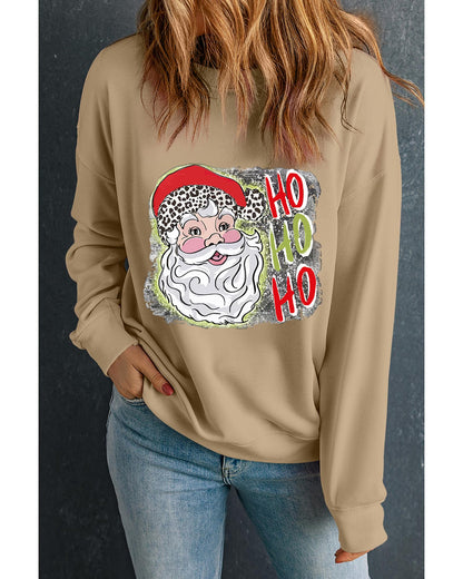Khaki HOHOHO Santa Claus Drop Shoulder Christmas Sweatshirt - M - casaculinary