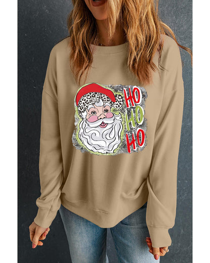 Khaki HOHOHO Santa Claus Drop Shoulder Christmas Sweatshirt - M - casaculinary