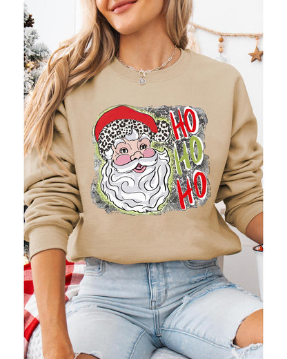Khaki HOHOHO Santa Claus Drop Shoulder Christmas Sweatshirt - M - casaculinary