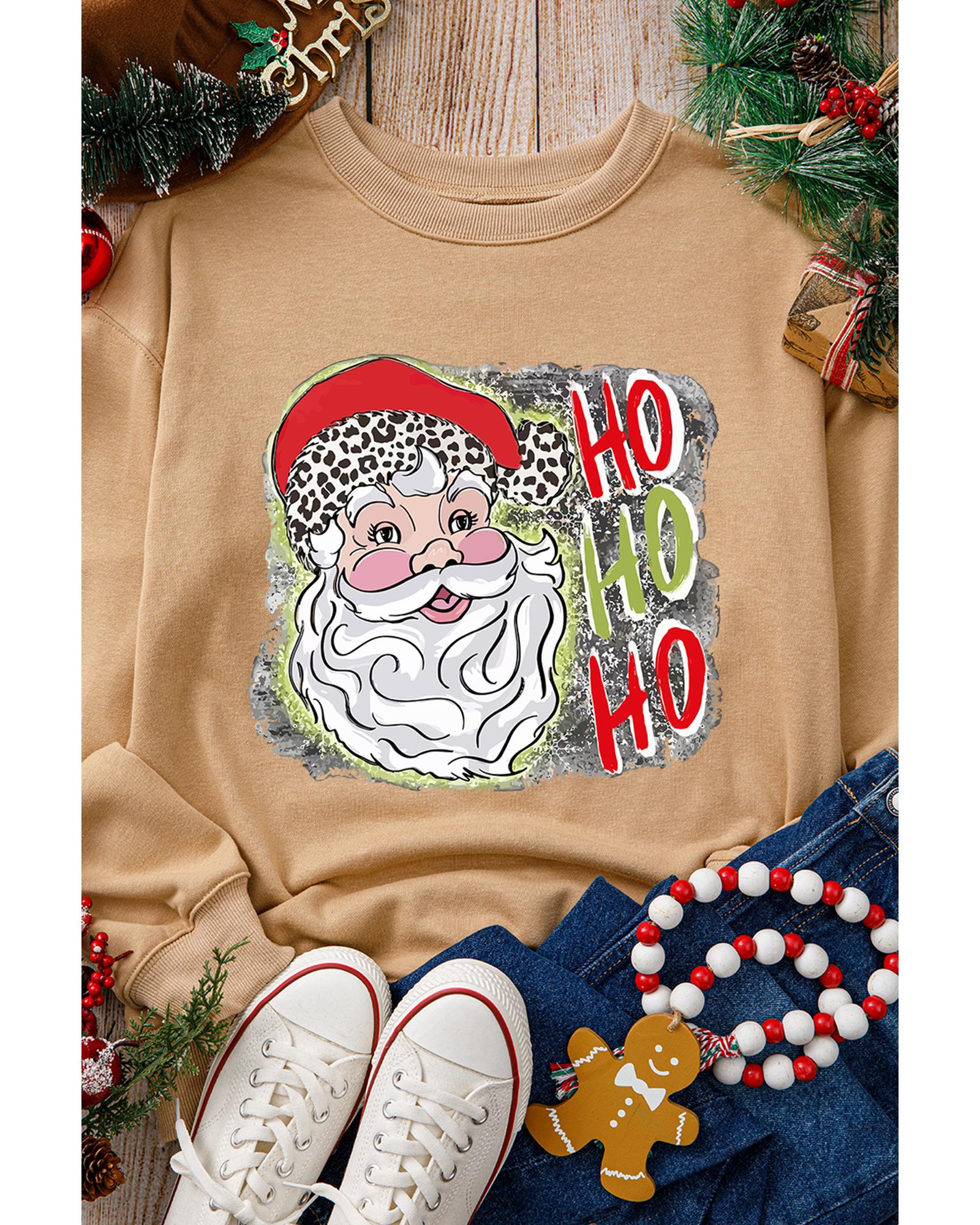 Khaki HOHOHO Santa Claus Drop Shoulder Christmas Sweatshirt - M - casaculinary