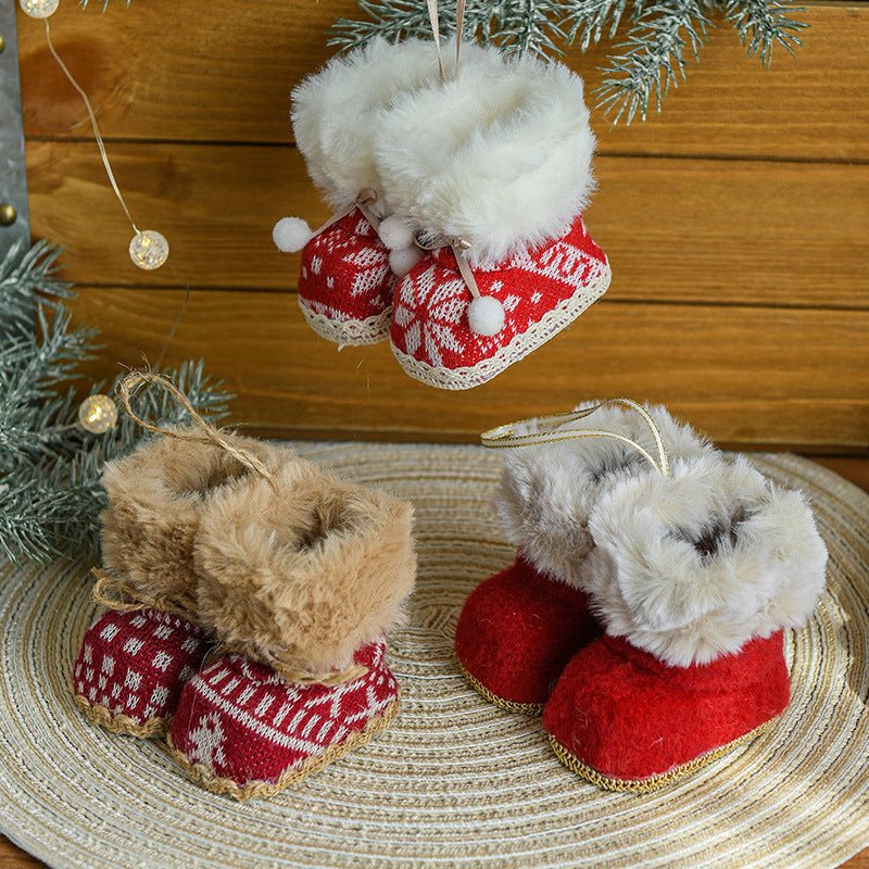 Knitted Christmas Boot Ornaments with Faux Fur Trim - Set of 3 Hanging Decorations - casaculinary