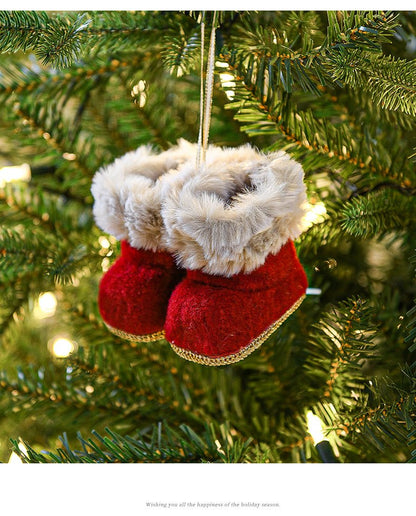 Knitted Christmas Boot Ornaments with Faux Fur Trim - Set of 3 Hanging Decorations - casaculinary