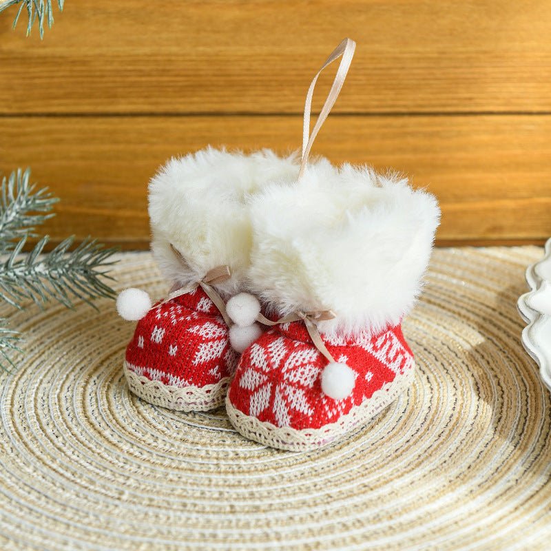 Knitted Christmas Boot Ornaments with Faux Fur Trim - Set of 3 Hanging Decorations - casaculinary