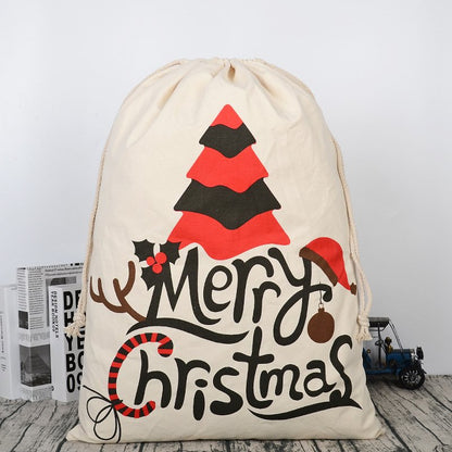 Large Christmas XMAS Hessian Santa Sack Stocking Bag Reindeer Children Gifts Bag, Cream - Christmas Tree 