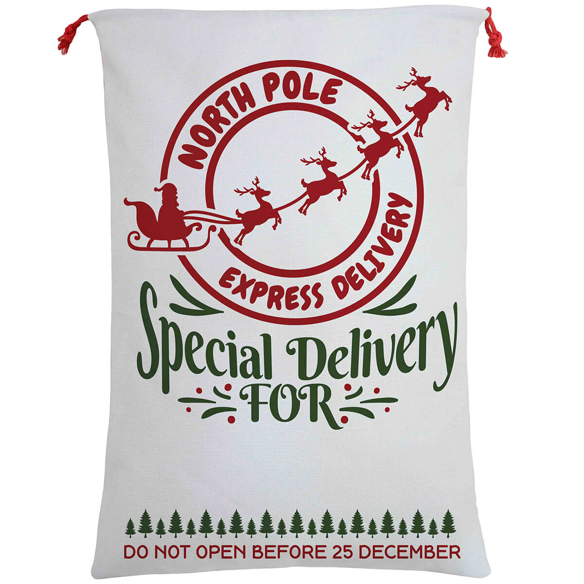 Large Christmas XMAS Hessian Santa Sack Stocking Bag Reindeer Children Gifts Bag, Cream - North Pole Express (D) 