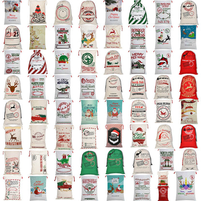 Large Christmas XMAS Hessian Santa Sack Stocking Bag Reindeer Children Gifts Bag, Cream - North Pole Express (D) 