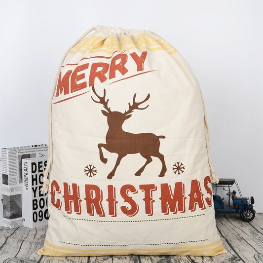 Large Christmas XMAS Hessian Santa Sack Stocking Bag Reindeer Children Gifts Bag, Cream - Reindeer - casaculinary