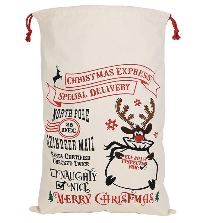 Large Christmas XMAS Hessian Santa Sack Stocking Bag Reindeer Children Gifts Bag, Cream - Reindeer Mail (2) 