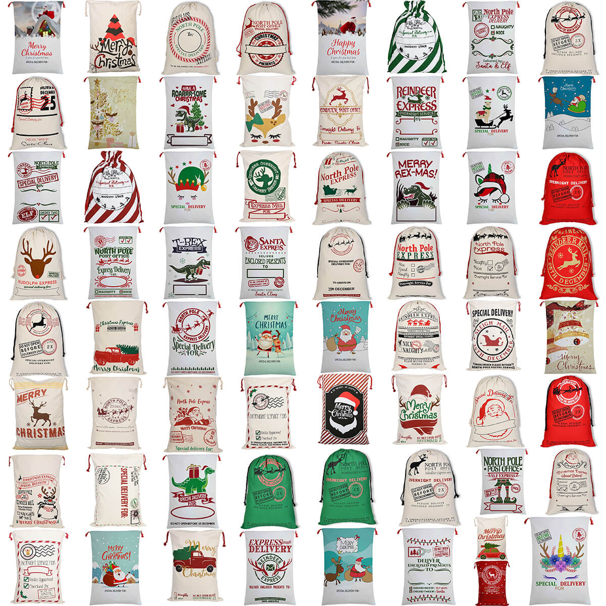 Large Christmas XMAS Hessian Santa Sack Stocking Bag Reindeer Children Gifts Bag, Cream - Sleigh Mail (3) 