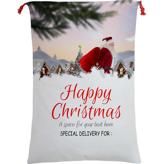 Large Christmas XMAS Hessian Santa Sack Stocking Bag Reindeer Children Gifts Bag, Santa On The Way - casaculinary