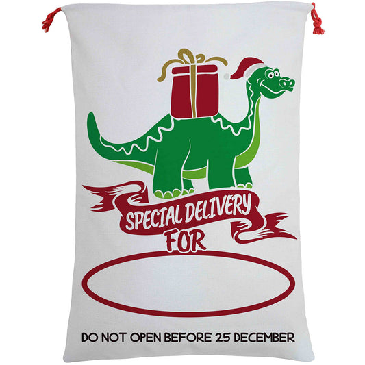 Large Christmas XMAS Hessian Santa Sack Stocking Bag Reindeer Children Gifts Bag, Special Delivery By Dinosaur - casaculinary