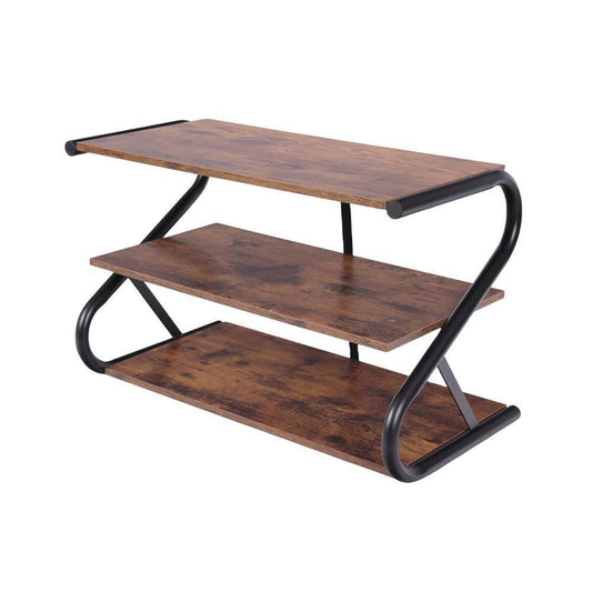 Matte Black Frame Rustic Wood 3 - Tier Medium Shoe Rack Shelf Stand Storage Organizer 