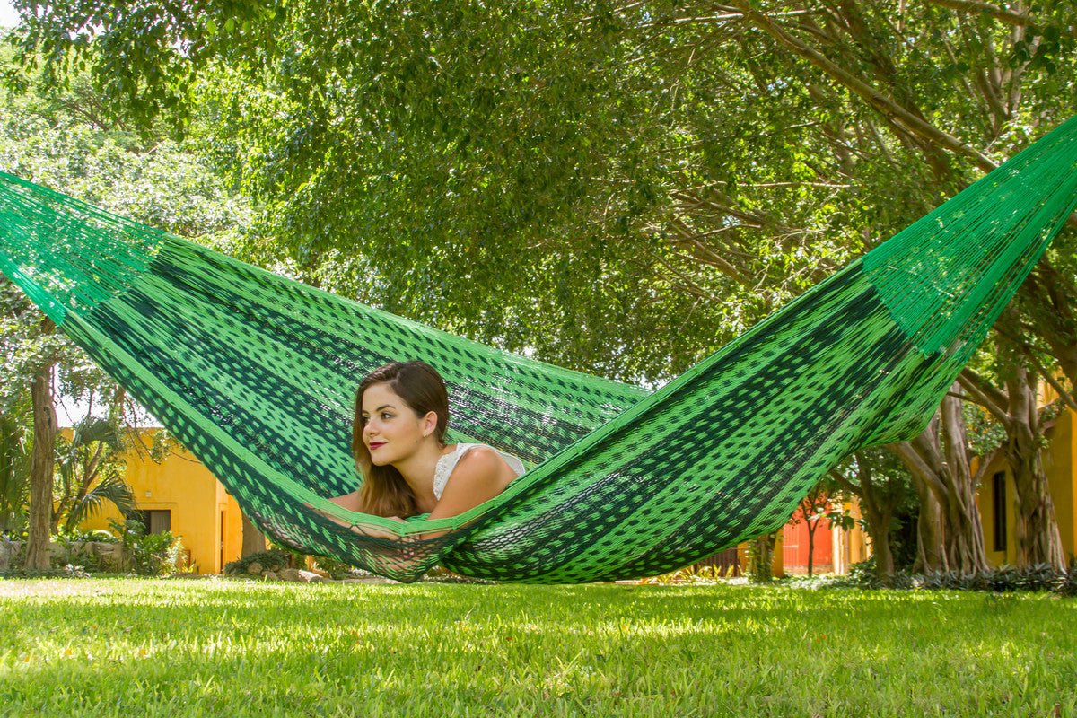 Mayan Legacy Queen Size Outdoor Cotton Mexican Hammock in Jardin Colour 