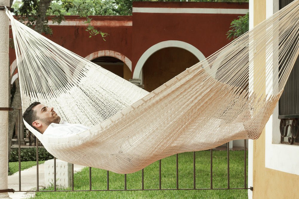 Mayan Legacy Queen Size Outdoor Cotton Mexican Hammock in Marble Colour 